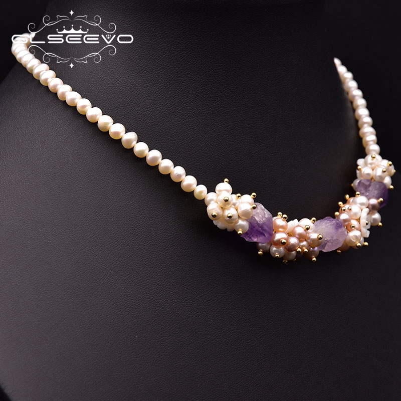 Pearl Trim Chain - GLSEEVO-collar corto de perlas naturales de