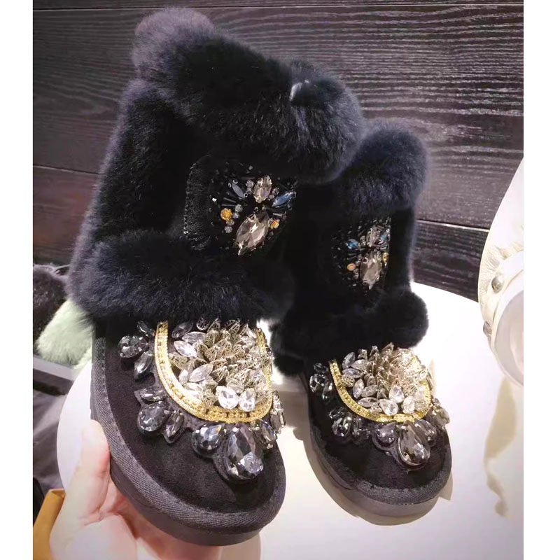 Sew On Rhinestone - Botas de nieve de piel de