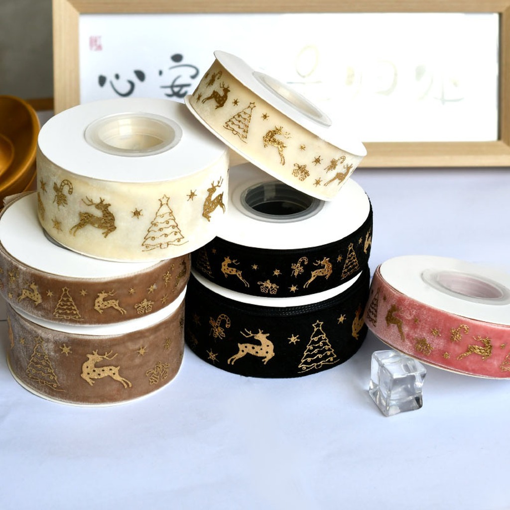 Velvet Ribbon Roll - Cinta de Terciopelo Estampada con Copos
