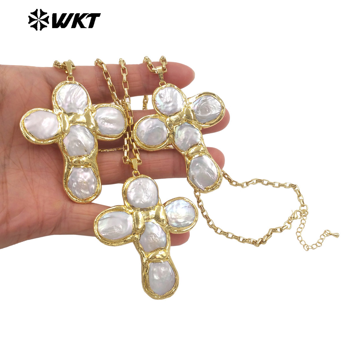 WT-JN349 Collar con Cruz de Pe - Pearl Trim Chain reseña y precio